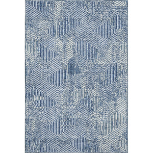 HomeRoots 5' X 8' Navy Blue & Ivory Geometric Area Rug - Washable, UV Protected, Durable for All Spaces! 672520