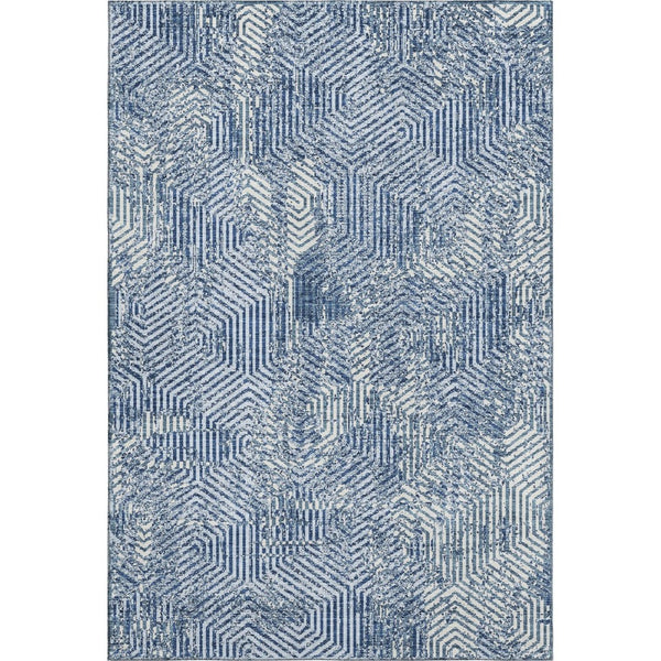HomeRoots 5' X 8' Navy Blue & Ivory Geometric Area Rug - Washable, UV Protected, Durable for All Spaces! 672520