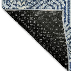 HomeRoots 5' X 8' Navy Blue & Ivory Geometric Area Rug - Washable, UV Protected, Durable for All Spaces! 672520