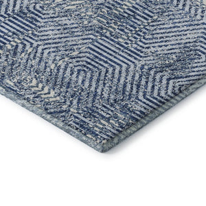 HomeRoots 5' X 8' Navy Blue & Ivory Geometric Area Rug - Washable, UV Protected, Durable for All Spaces! 672520