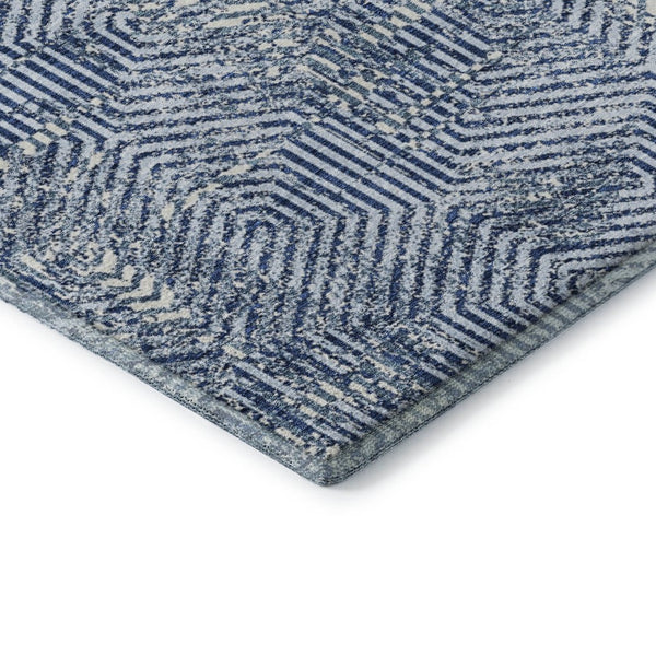 HomeRoots 5' X 8' Navy Blue & Ivory Geometric Area Rug - Washable, UV Protected, Durable for All Spaces! 672520