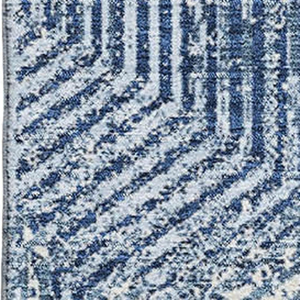 HomeRoots 5' X 8' Navy Blue & Ivory Geometric Area Rug - Washable, UV Protected, Durable for All Spaces! 672520