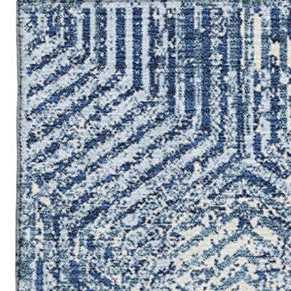 HomeRoots 5' X 8' Navy Blue & Ivory Geometric Area Rug - Washable, UV Protected, Durable for All Spaces! 672520