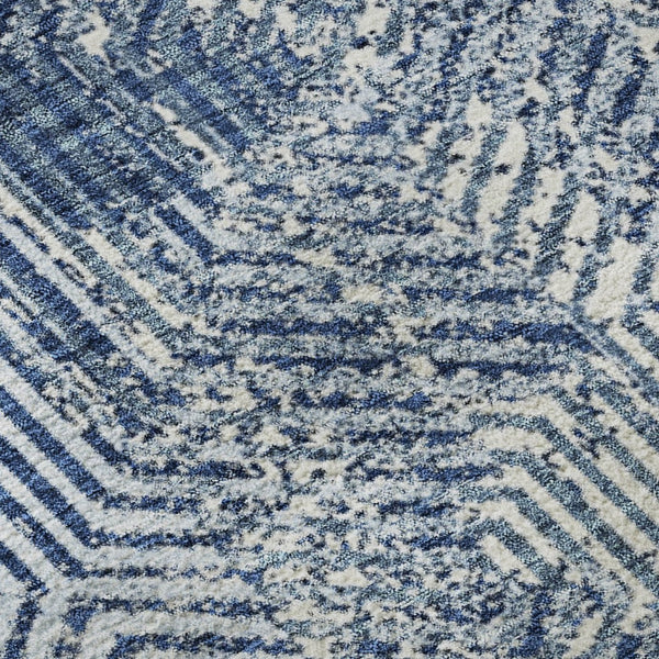 HomeRoots 8' Navy Blue & Ivory Geometric Round Rug - Washable, UV-Protected Decor for Modern Spaces 672521
