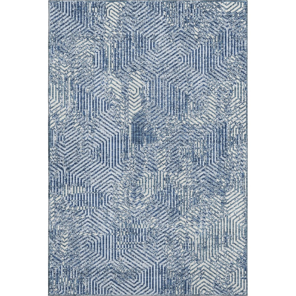 HomeRoots 8' X 10' Navy Blue Geometric Area Rug – Washable, Stain Resistant & UV Protected for Busy Homes 672522