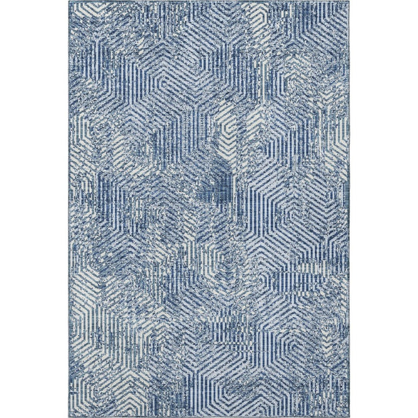HomeRoots 9' X 12' Navy Blue & Ivory Geometric Area Rug - Washable, UV-Protected, Perfect for High-Traffic Spaces 672523