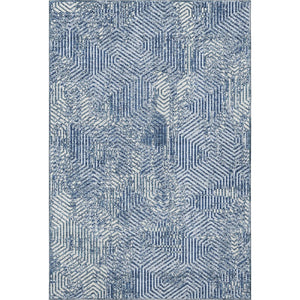 HomeRoots 9' X 12' Navy Blue & Ivory Geometric Area Rug - Washable, UV-Protected, Perfect for High-Traffic Spaces 672523
