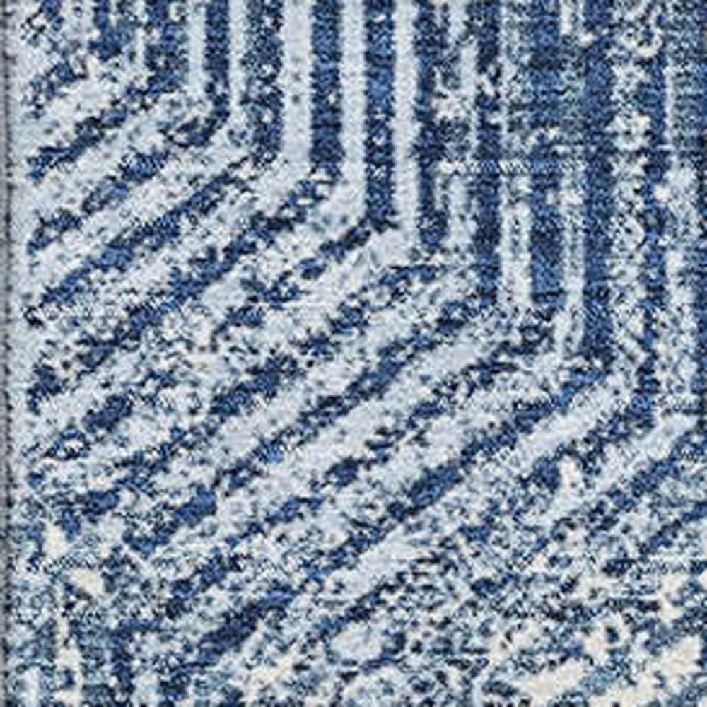 HomeRoots 10' X 14' Navy Blue & Ivory Geometric Washable Area Rug with UV Protection for High-Traffic Spaces 672524
