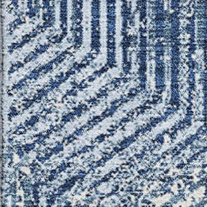 HomeRoots 10' X 14' Navy Blue & Ivory Geometric Washable Area Rug with UV Protection for High-Traffic Spaces 672524