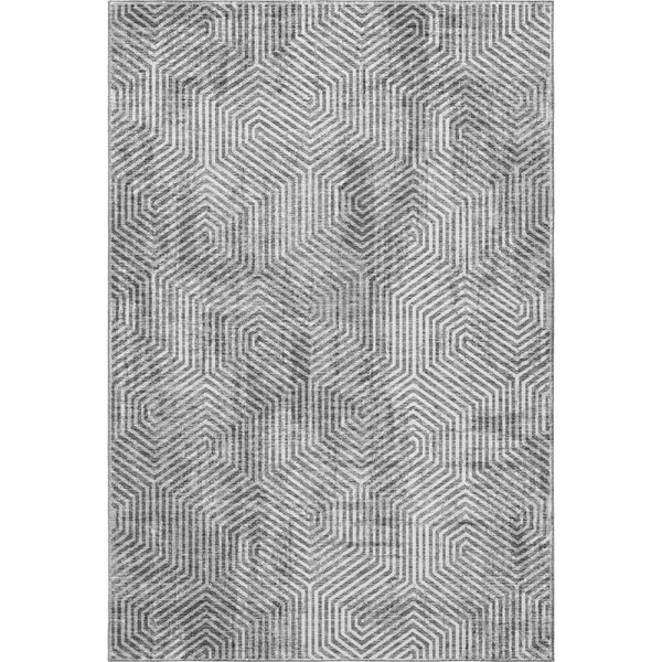 HomeRoots 5' X 8' Stylish Silver and Gray Geometric Area Rug – Washable, UV Protected, Perfect for High-Traffic Homes 672526