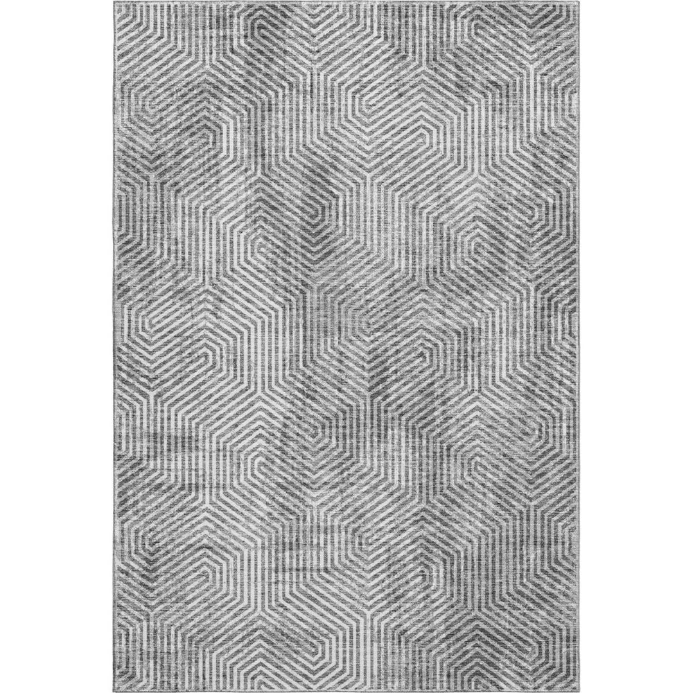 HomeRoots 9' X 12' Stylish Silver and Gray Geometric Area Rug - Washable, UV-Protected, Family-Friendly Design! 672529