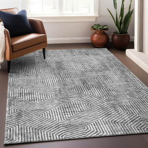 HomeRoots 10' Geometric Silver and Gray Washable Area Rug - UV Protected, Modern Design for Active Families 672530