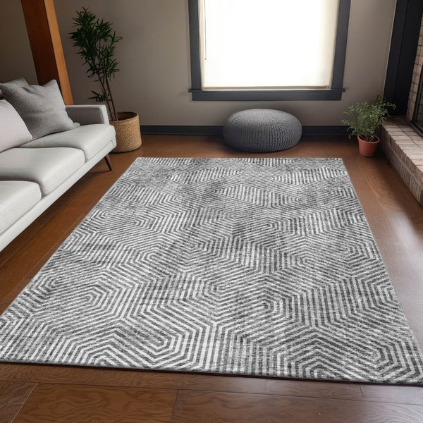 HomeRoots 10' Geometric Silver and Gray Washable Area Rug - UV Protected, Modern Design for Active Families 672530