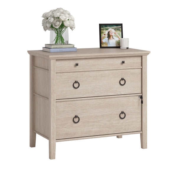 English Elm Lateral File Cabinet With Key Lock, Stylish Brown Oak Finish For Organized Workspace & Security B356P367824