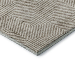 HomeRoots 5' X 8' Taupe and Beige Geometric Area Rug - Washable, UV Protected, Stain Resistant for Homes 672532