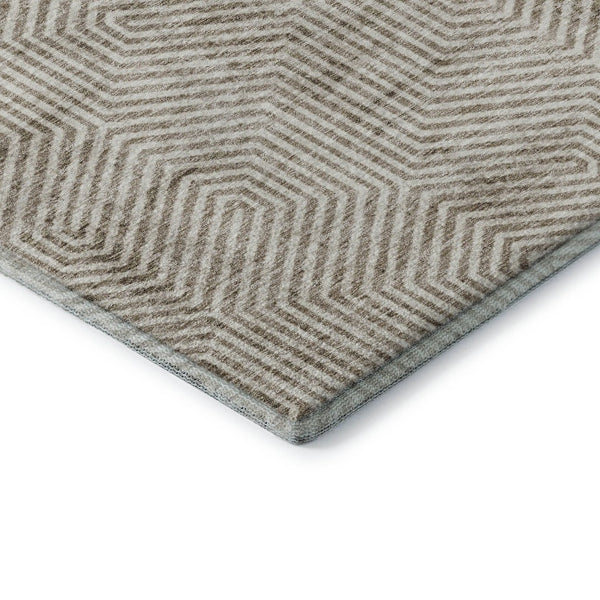 HomeRoots 5' X 8' Taupe and Beige Geometric Area Rug - Washable, UV Protected, Stain Resistant for Homes 672532