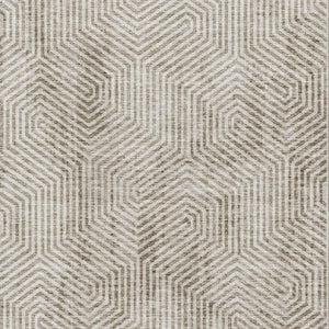 HomeRoots 5' X 8' Taupe and Beige Geometric Area Rug - Washable, UV Protected, Stain Resistant for Homes 672532