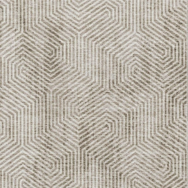 HomeRoots 5' X 8' Taupe and Beige Geometric Area Rug - Washable, UV Protected, Stain Resistant for Homes 672532