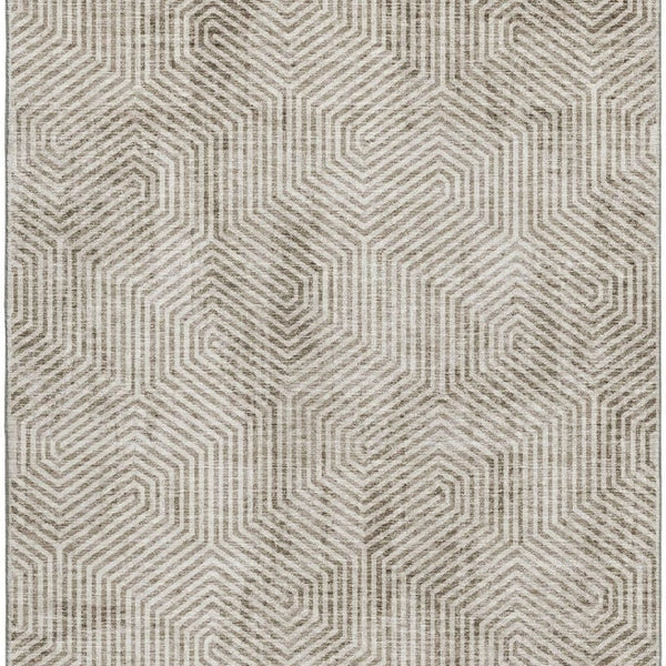 HomeRoots 5' X 8' Taupe and Beige Geometric Area Rug - Washable, UV Protected, Stain Resistant for Homes 672532