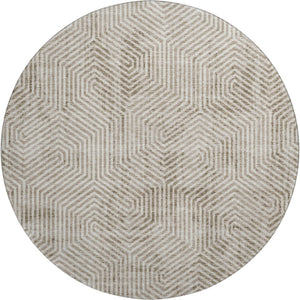 HomeRoots 8' Modern Taupe & Beige Geometric Washable Round Rug - Durable, UV-Protected, Easy-Care Design 672533