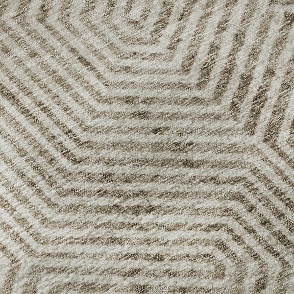 HomeRoots 8' Modern Taupe & Beige Geometric Washable Round Rug - Durable, UV-Protected, Easy-Care Design 672533