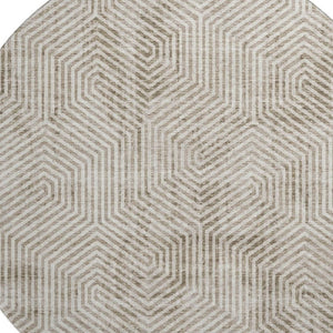 HomeRoots 8' Modern Taupe & Beige Geometric Washable Round Rug - Durable, UV-Protected, Easy-Care Design 672533
