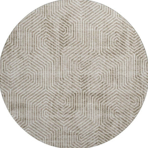 HomeRoots 8' Modern Taupe & Beige Geometric Washable Round Rug - Durable, UV-Protected, Easy-Care Design 672533