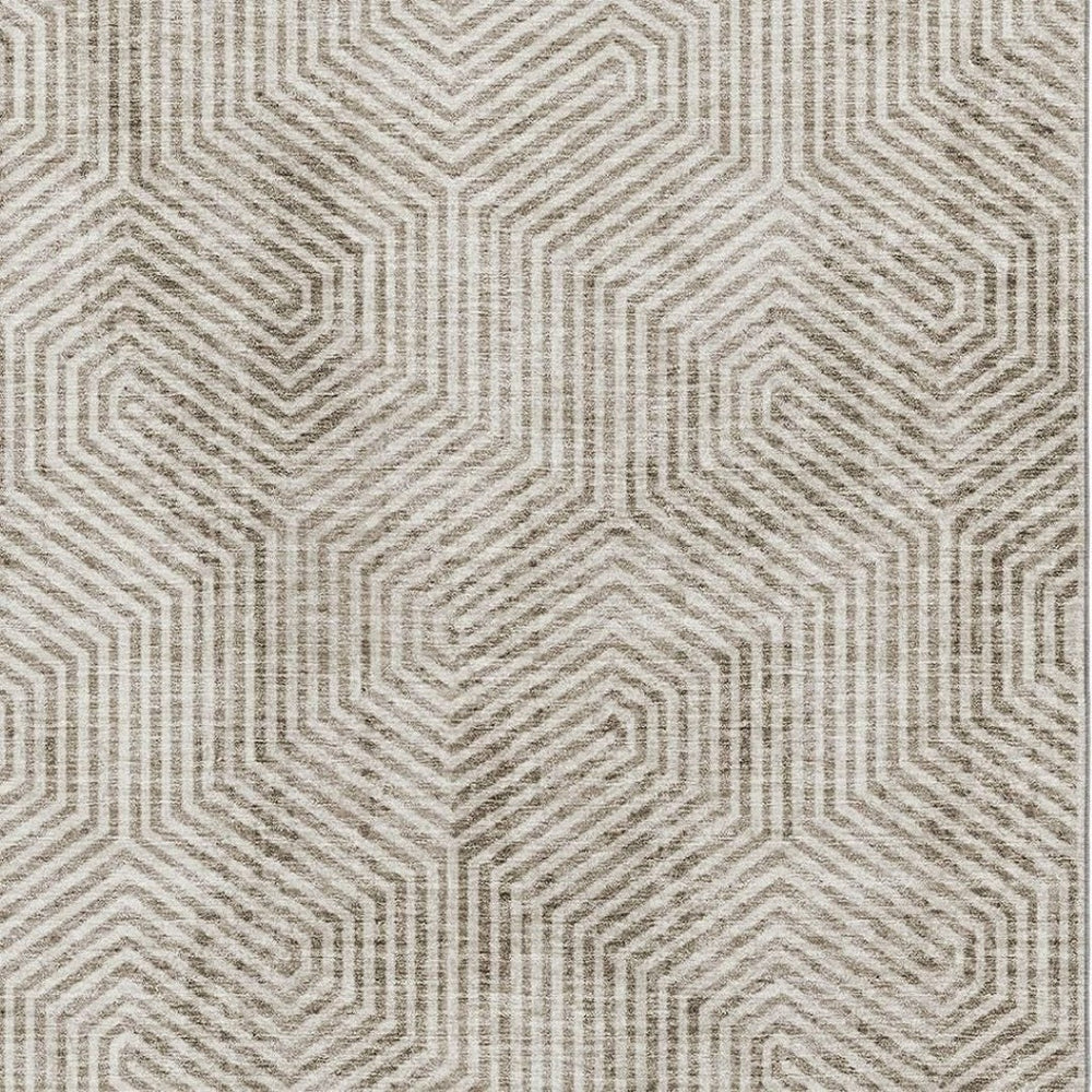 HomeRoots 8' X 10' Taupe and Beige Geometric Area Rug - Washable, UV Protected, Stain Resistant, Durable Design 672534