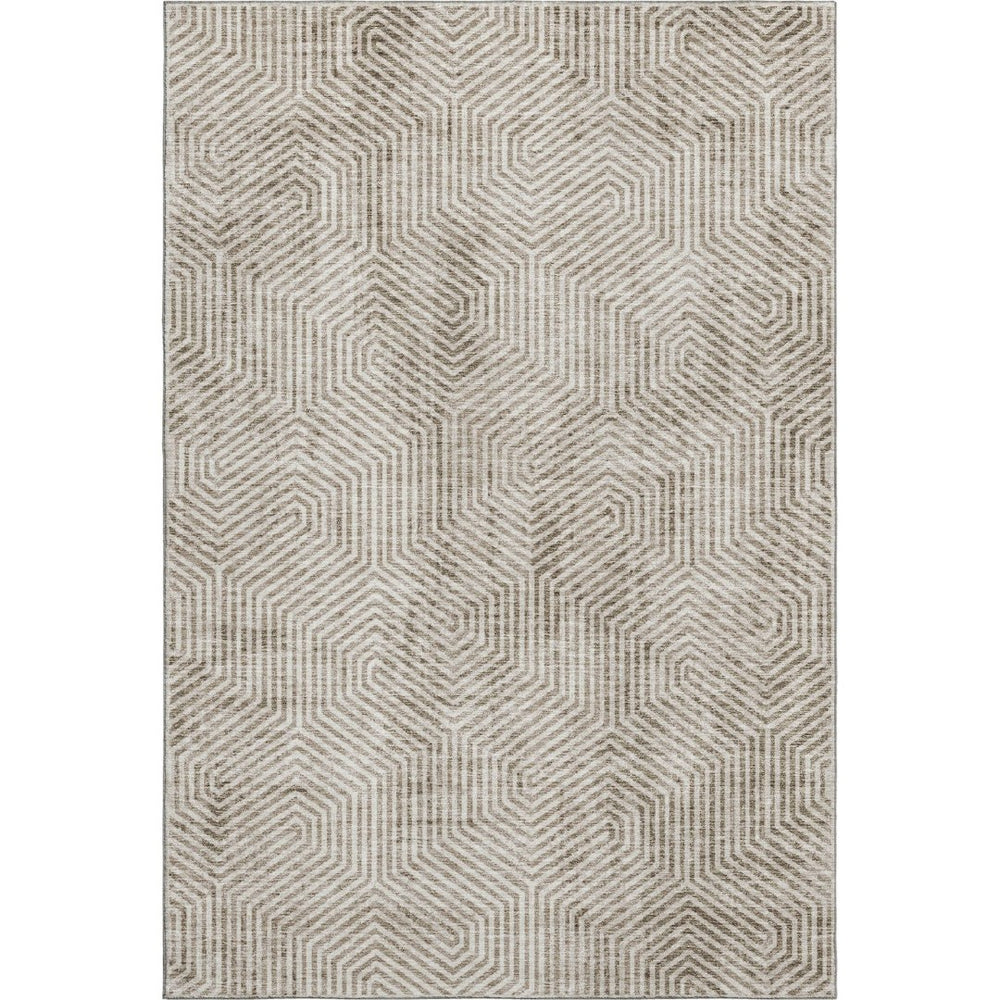 HomeRoots 9' X 12' Taupe and Beige Geometric Area Rug - Washable, UV Protected & Perfect for High-Traffic Spaces 672535