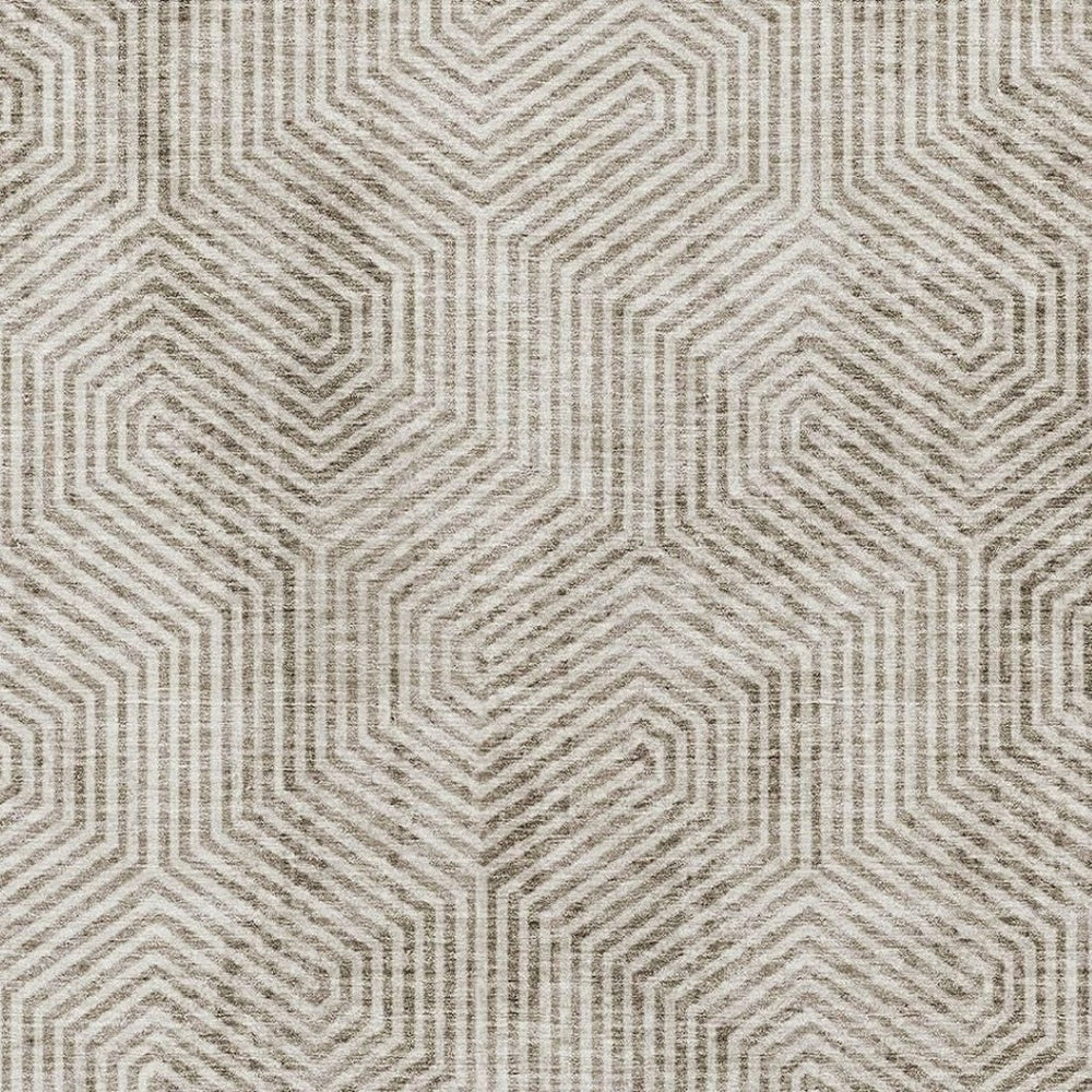 HomeRoots 9' X 12' Taupe and Beige Geometric Area Rug - Washable, UV Protected & Perfect for High-Traffic Spaces 672535