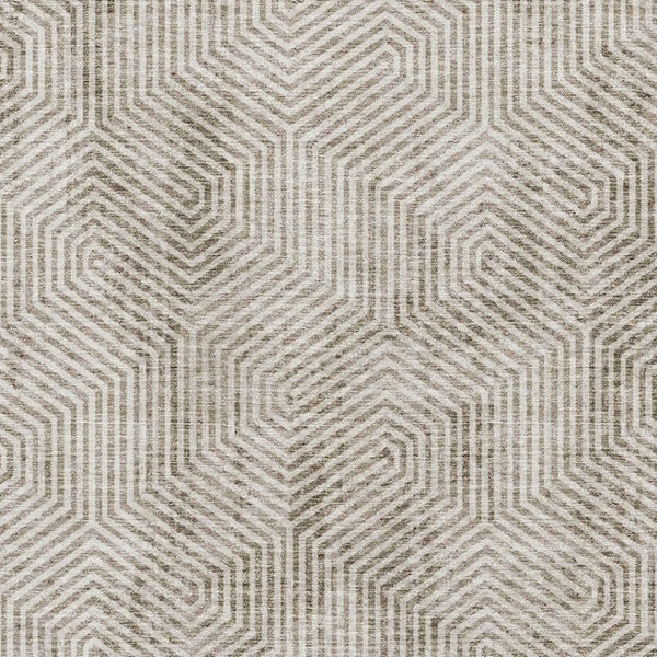 HomeRoots 9' X 12' Taupe and Beige Geometric Area Rug - Washable, UV Protected & Perfect for High-Traffic Spaces 672535