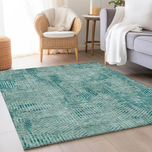 HomeRoots 5' X 8' Modern Teal & Gray Geometric Area Rug - Washable, UV-Protected, Stain-Resistant Design 672538