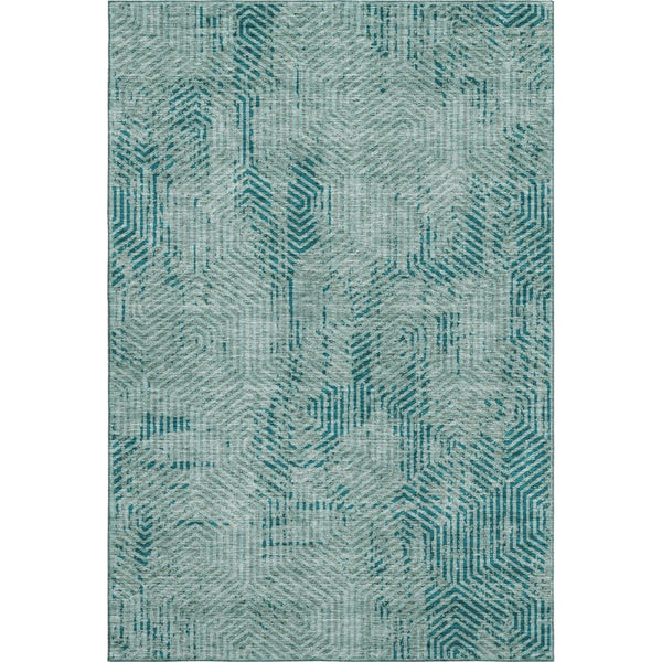 HomeRoots 5' X 8' Modern Teal & Gray Geometric Area Rug - Washable, UV-Protected, Stain-Resistant Design 672538