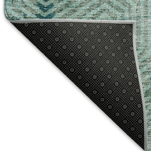 HomeRoots 5' X 8' Modern Teal & Gray Geometric Area Rug - Washable, UV-Protected, Stain-Resistant Design 672538