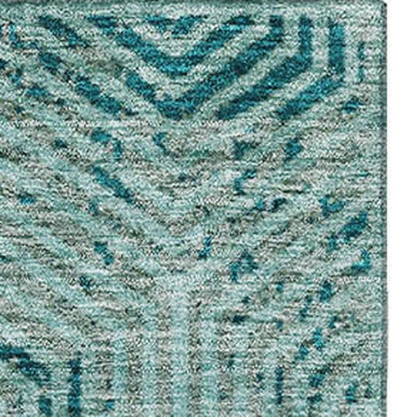 HomeRoots 5' X 8' Modern Teal & Gray Geometric Area Rug - Washable, UV-Protected, Stain-Resistant Design 672538