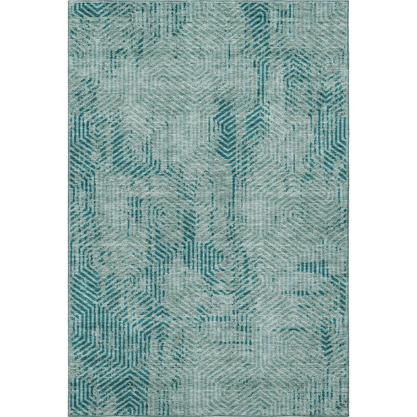 HomeRoots 5' X 8' Modern Teal & Gray Geometric Area Rug - Washable, UV-Protected, Stain-Resistant Design 672538