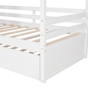 HomeRoots White Wood Twin Bed Frame with Rolling Trundle for Space-Saving, Stylish Sleep Solutions at Home 672544