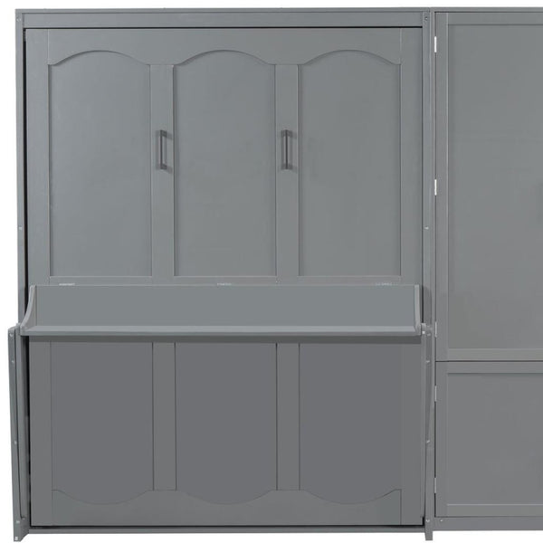 HomeRoots Gray Wood Queen Murphy Bed - Stylish Space-Saving Design for Guest Rooms & Home Offices, Supports 450 lbs 672545