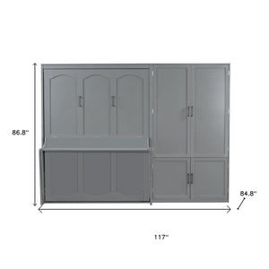 HomeRoots Gray Wood Queen Murphy Bed - Stylish Space-Saving Design for Guest Rooms & Home Offices, Supports 450 lbs 672545