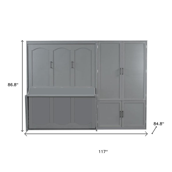 HomeRoots Gray Wood Queen Murphy Bed - Stylish Space-Saving Design for Guest Rooms & Home Offices, Supports 450 lbs 672545
