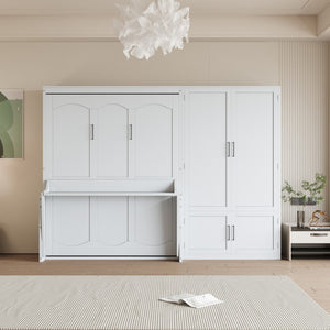 HomeRoots White Wood Queen Murphy Bed - Elegant Space-Saving Design with Quick Transformation & Comfort 672546
