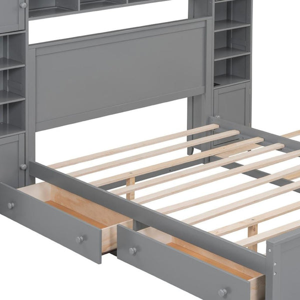 HomeRoots Gray Wood Full Bed Frame with Twin Trundle – Stylish, Space-Saving Solution for Modern Bedrooms 672547