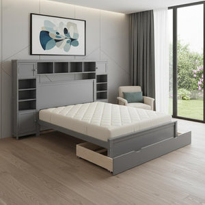 HomeRoots Gray Wood Full Bed Frame with Twin Trundle – Stylish, Space-Saving Solution for Modern Bedrooms 672547