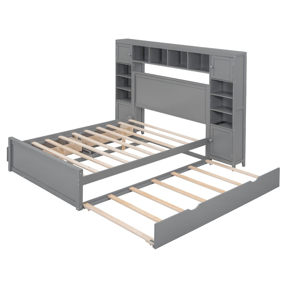 HomeRoots Gray Wood Full Bed Frame with Twin Trundle – Stylish, Space-Saving Solution for Modern Bedrooms 672547