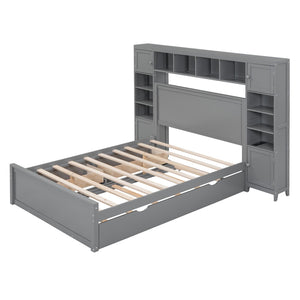 HomeRoots Gray Wood Full Bed Frame with Twin Trundle – Stylish, Space-Saving Solution for Modern Bedrooms 672547