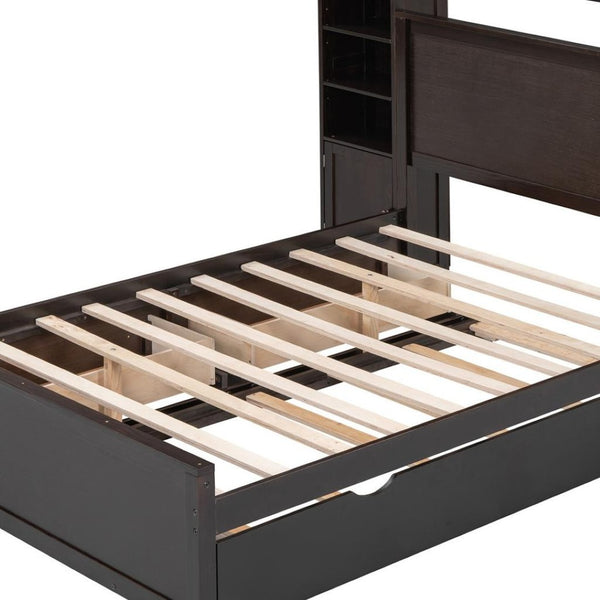 HomeRoots Espresso Wood Full Bed Frame with Twin Trundle - Stylish, Space-Saving Design for Modern Bedrooms 672549