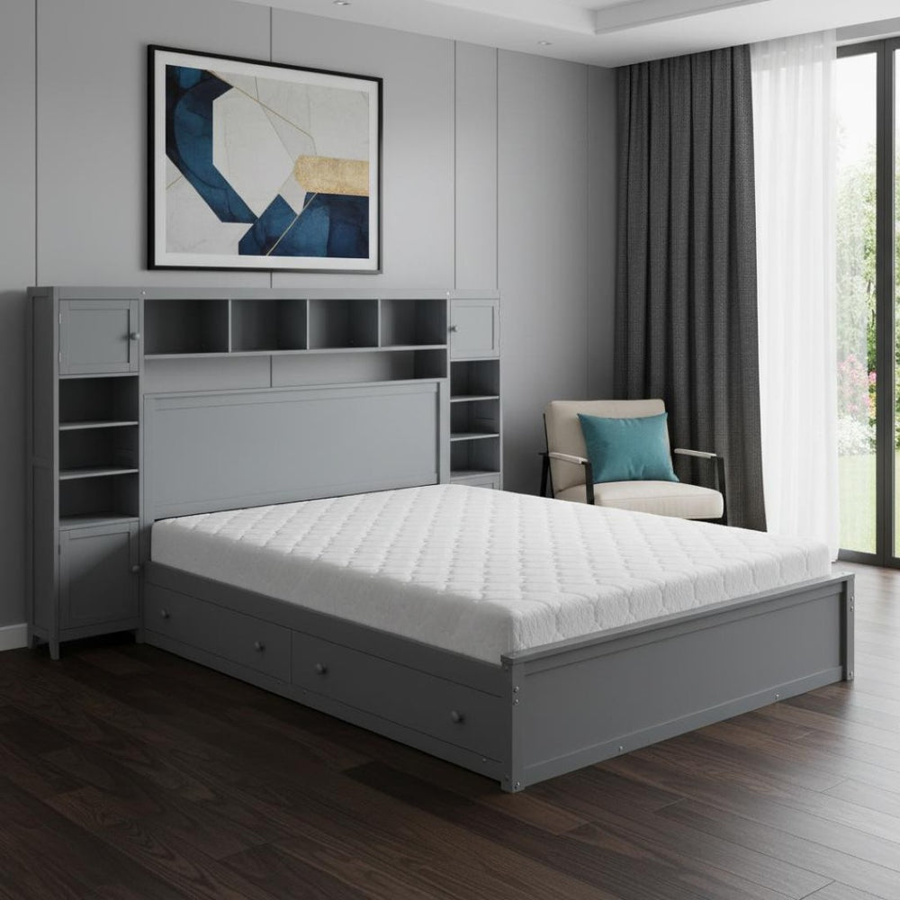 HomeRoots Gray Wood Queen Bed Frame - Modern Low-Profile Design, Durable Construction for Ultimate Comfort & Style 672550