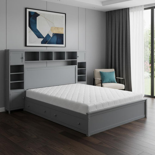 HomeRoots Gray Wood Queen Bed Frame - Modern Low-Profile Design, Durable Construction for Ultimate Comfort & Style 672550