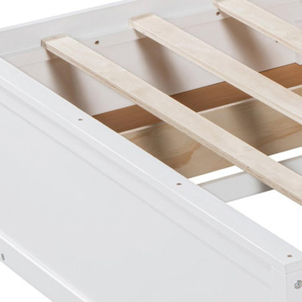 HomeRoots White Wood Queen Bed Frame - Modern, Sturdy Platform Design for Comfort & Style in Any Bedroom 672551