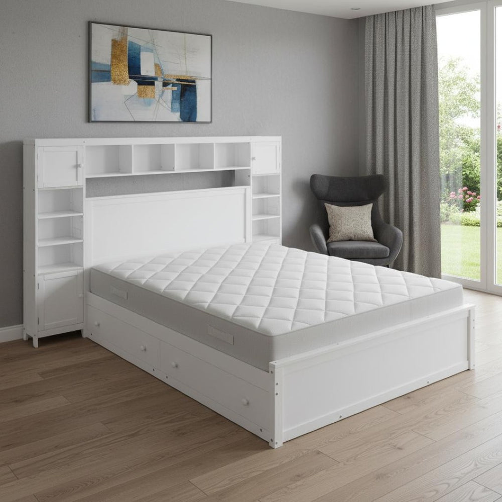 HomeRoots White Wood Queen Bed Frame - Modern, Sturdy Platform Design for Comfort & Style in Any Bedroom 672551